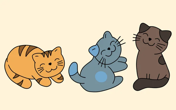 Cute Cats Kitty Cartoon Animal Pet Character Happy Collection Illustration — 스톡 벡터