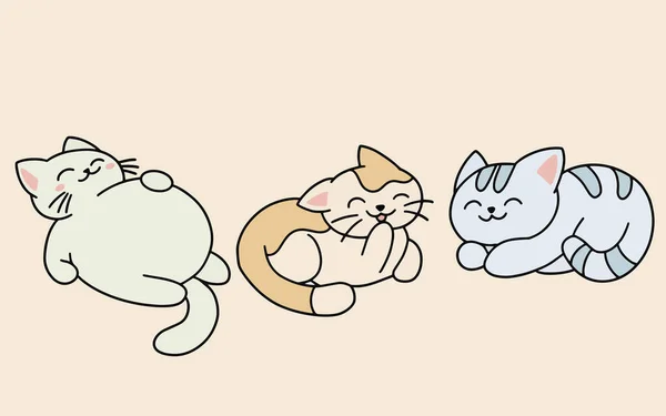 Ensemble Chats Mignons Kitty Cartoon Animal Pet Character Happy Collection — Image vectorielle