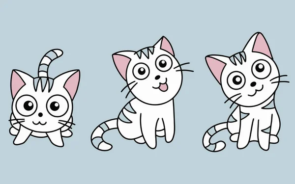 Cute Cats Kitty Cartoon Animal Pet Character Happy Collection Illustration — 스톡 벡터