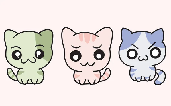 Ensemble Chats Mignons Kitty Cartoon Animal Pet Character Happy Collection — Image vectorielle