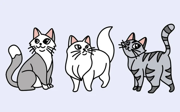 Cute Cats Kitty Cartoon Animal Pet Character Happy Collection Illustration — 스톡 벡터
