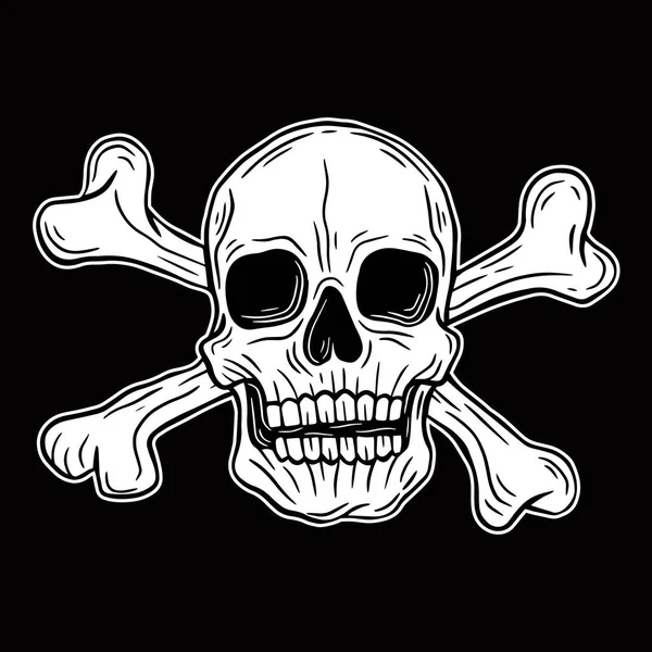 Skull Head Hand Drawn Bones Black White Dark Art Design — Διανυσματικό Αρχείο