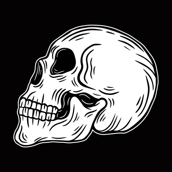 Skull Head Hand Drawn Bones Black White Dark Art Design — Stock Vector