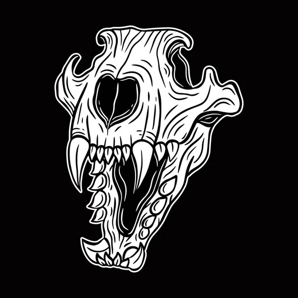 Kafatası Başı Çizilmiş Kemikler Siyah Beyaz Karanlık Sanat Tasarım Elementi — Stok Vektör