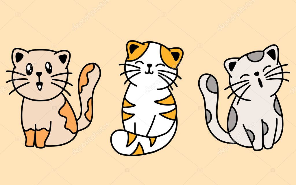 Set of Cute Cats Kitty Cartoon Animal Pet Character Happy collection illustration