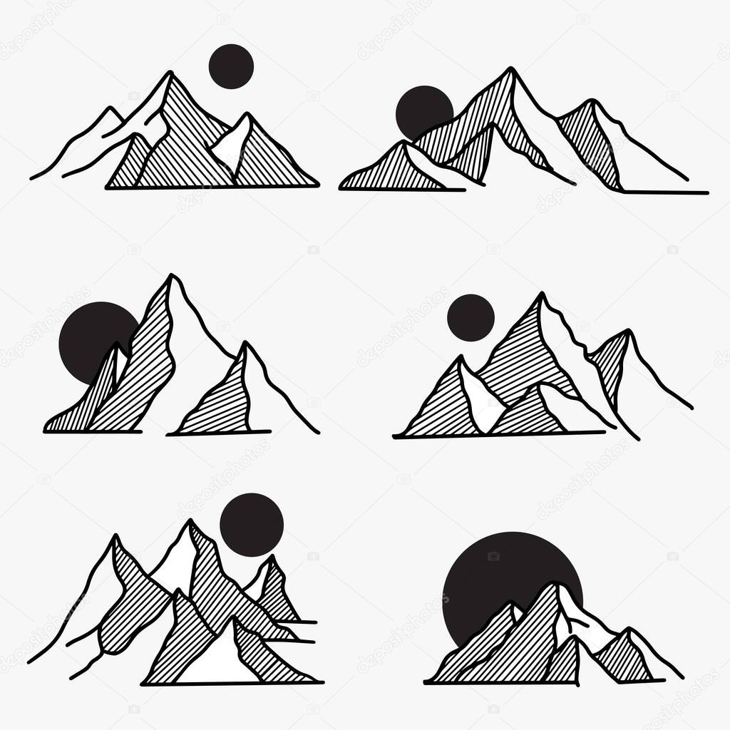 Mountain Set Simple Modern Line Art illustration
