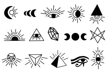 Paket Sihirli Sembol Kutsal Resim El Çizimi Çizim Biçimini Ayarla