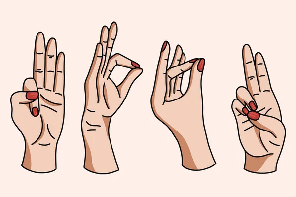 Set Pack Mulheres Menina Mão Yoga Meditação Gesto Ilustração —  Vetores de Stock