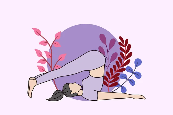 女性冥想在和平的自然图解 瑜伽和健康的生活方式概念 平面卡通设计 — 图库矢量图片