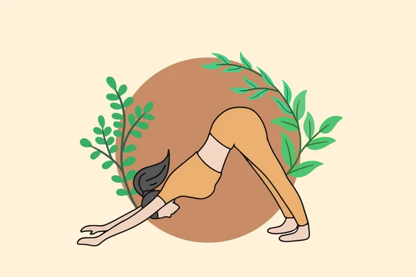 女性静坐瑜珈和健康的生活方式沉思沉思冥想的人们放松精神放松平面卡通设计 — 图库矢量图片