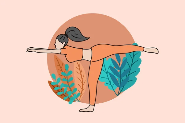 Vrouw Mediteren Vreedzame Yoga Gezonde Levensstijl Meditatie Mensen Pose Spiritual — Stockvector