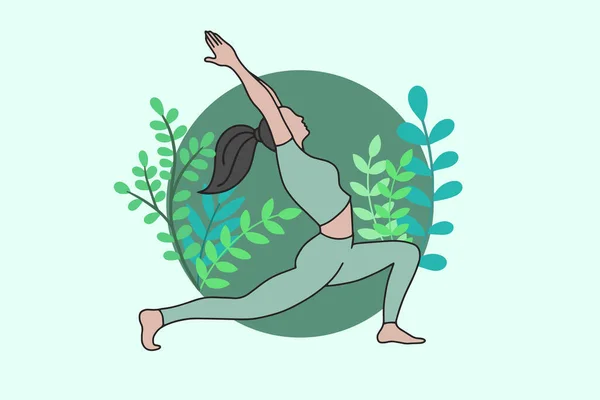 女性静坐瑜珈和健康的生活方式沉思沉思冥想的人们放松精神放松平面卡通设计 — 图库矢量图片