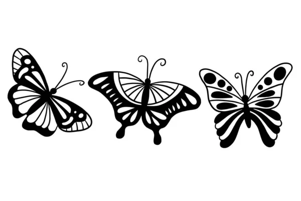 Verzamelset Mooie Vlindervlinders Dier Hand Getekend Illustratie — Stockvector