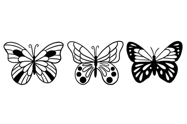 Conjunto Colección Mariposas Bastante Animal Dibujado Mano Ilustración — Vector de stock