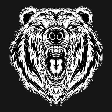 Dark Art Bear Head Beast Hand Drawn Hatching Style