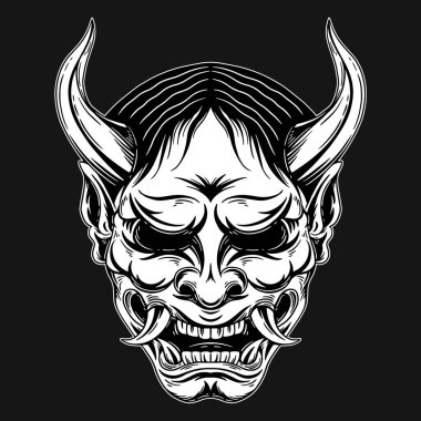 Kara Sanat Japon Şeytanı Oni Maskeli Dövmeli El Yumurtadan Çıkma Biçimi