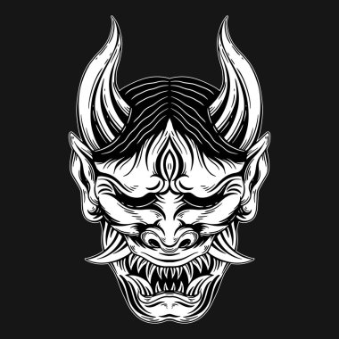 Kara Sanat Japon İblis Oni Maskeli Dövmeli El Yumurtadan Çıkma Biçimi