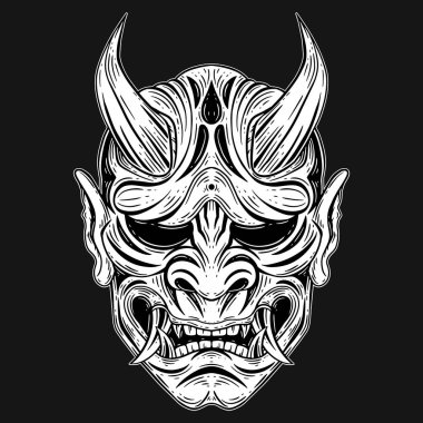 Koyu Sanat Japon Şeytanı Oni Maskeli Dövme El İşleme Biçimi