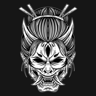 Karanlık Sanat Dehşeti Şeytan Yüzlü Geyşa Kız Dövmeli El İşleme Tarzı