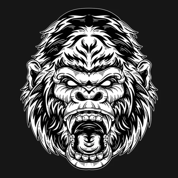 Dark Art King Kong Monkey Ape Head Beast Hand Drawn — 스톡 벡터