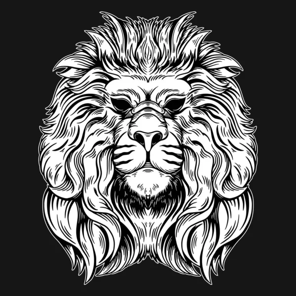 Dark Art Lion King Head Beast Hand Drawn Hatching Style — 스톡 벡터