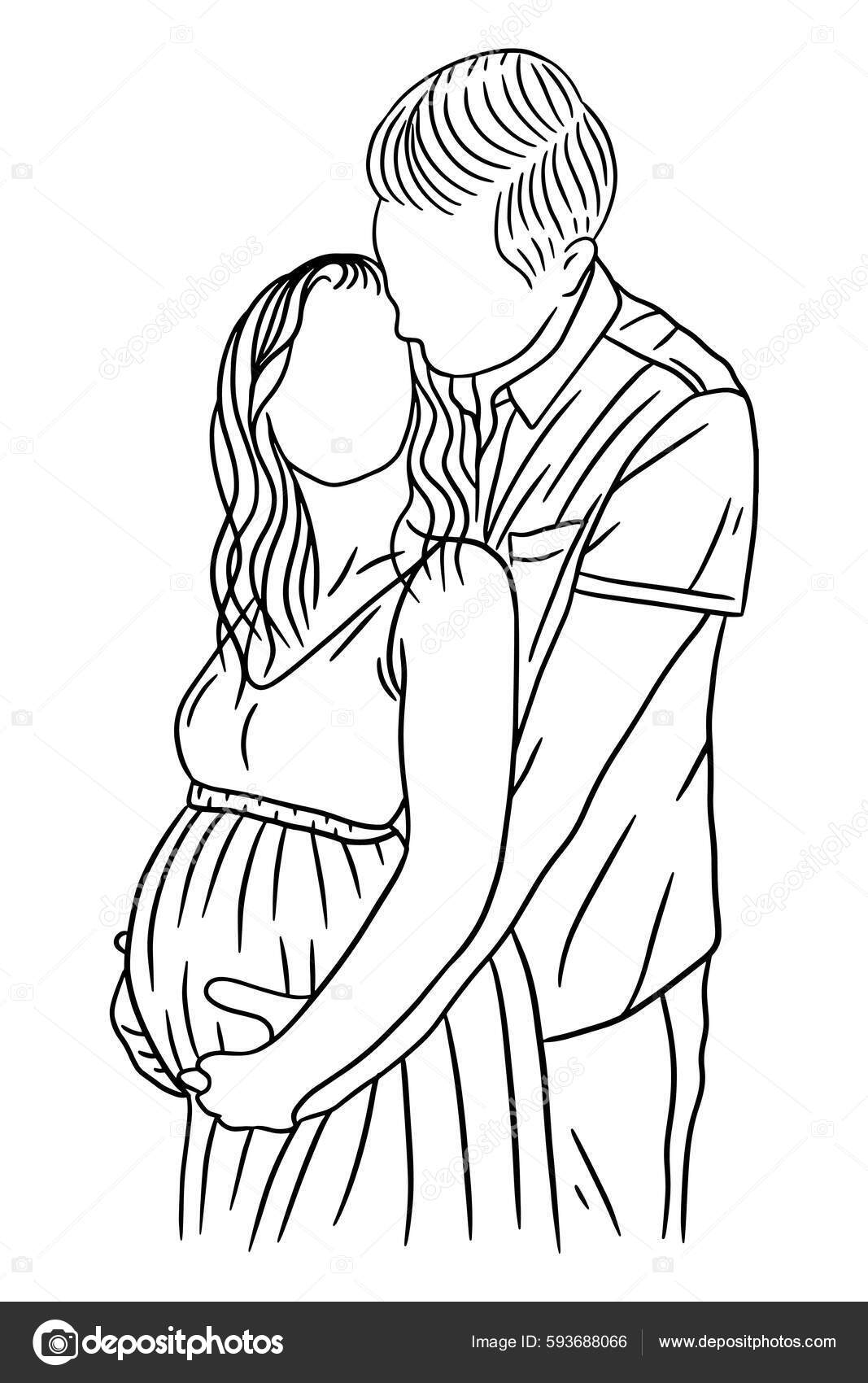 Happy Maternity Pose Pregnant Line Art Graphic by morspective