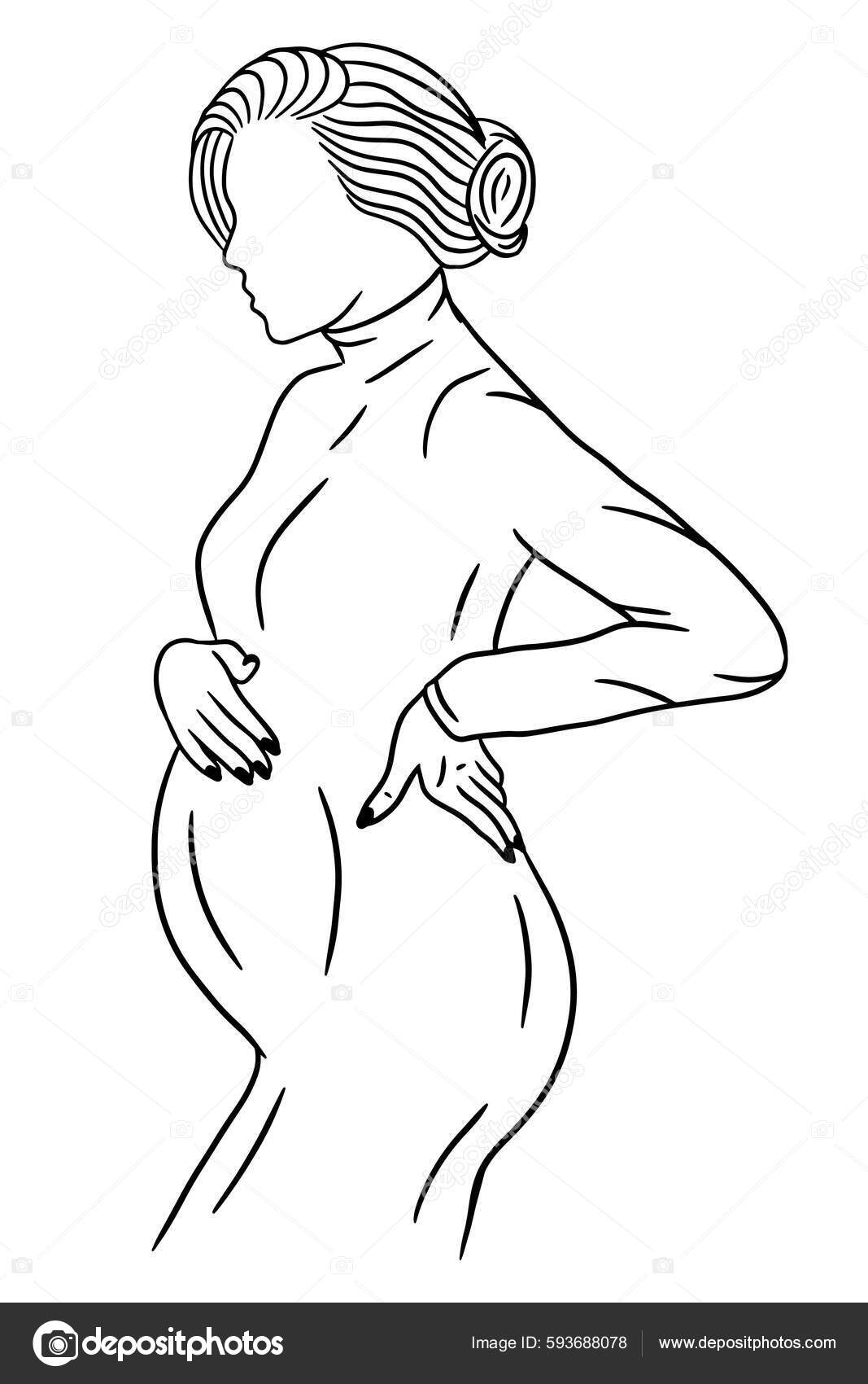 Happy Couple Maternity Pose Husband Wife Pregnant Line Art