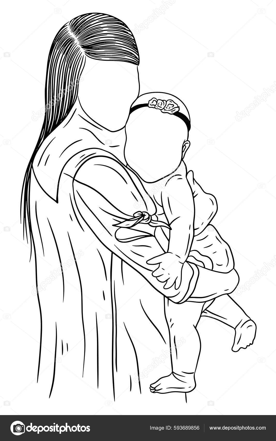 Top 156+ mother with baby sketch