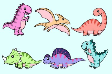 Cute Collection Dino Fossil Dinosaurs Baby kids Animal Cartoon Doodle Funny Clipart