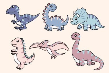 Cute Collection Dino Fossil Dinosaurs Baby kids Animal Cartoon Doodle Funny Clipart