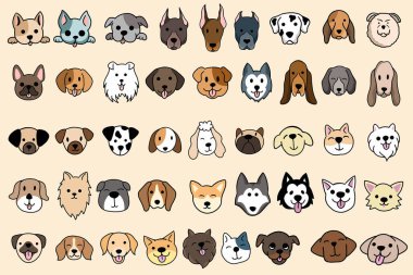 Mega Koleksiyonunu Ayarla Şirin Köpek Yavruları Köpek Evcil Köpekleri Çizgi Filmi Çocuklar ve Çocuklar için Komik Yüzler