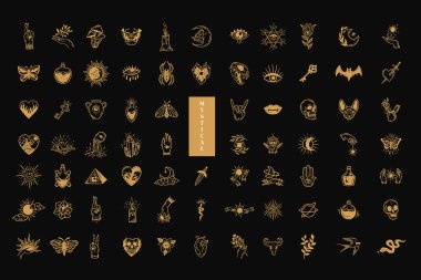 Dev Koleksiyon Paketi Sihirli Göksel Element Kara Holly Doodle esrarengiz ruhsal okültizm klasik boho çizgisi çizimi