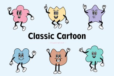 Sevimli Klasik Çizgi Roman Duygusu. Yüz ifadesi, el ve ayak karalaması karakteriyle mutlu.