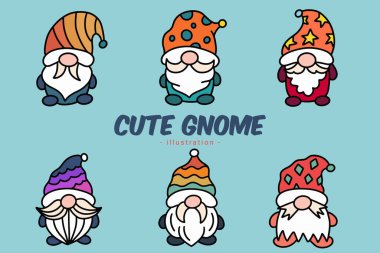 Set of Cute Gnome Elf Hand Draw Cartoon Doodle Clipart Collection
