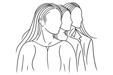 Set Line Art Happy Women Girl Friendship Best friends illustration