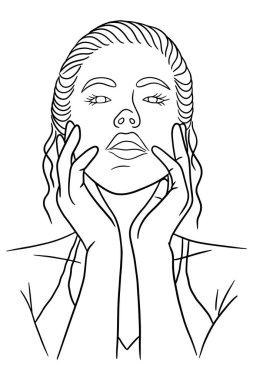 Kadın Yüze Kapan Poz Çizgisi Resim Çizimi