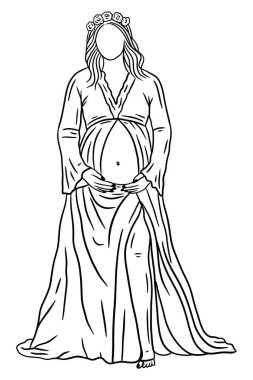 Happy Couple Maternity Pose Husband and Wife Pregnant Line Art illustration