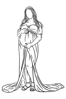 Happy Couple Maternity Pose Husband and Wife Pregnant Line Art illustration