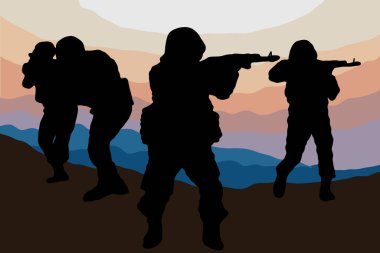 Askeri Birlikler Keskin Nişancıyı Durdurun Savaş Düz Görüntü Sanat Çizimlerini