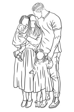 Family With Love Happy Wife and Husband With Baby and Child Line Art illustration