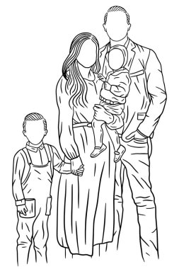 Family With Love Happy Wife and Husband With Baby and Child Line Art illustration