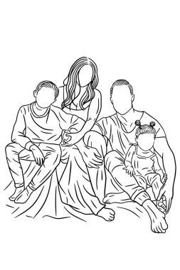 Family With Love Happy Wife and Husband With Baby and Child Line Art illustration