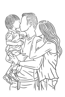 Family With Love Happy Wife and Husband With Baby and Child Line Art illustration