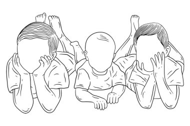 Happy family sibling daughter and son love kids friends baby children younger brother and sister line art hand drawn style