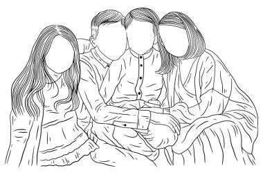 Happy family sibling daughter and son love kids friends baby children younger brother and sister line art hand drawn style