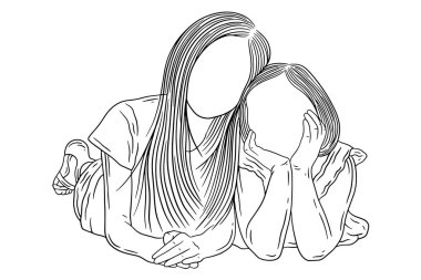 Happy family sibling daughter and son love kids friends baby children younger brother and sister line art hand drawn style