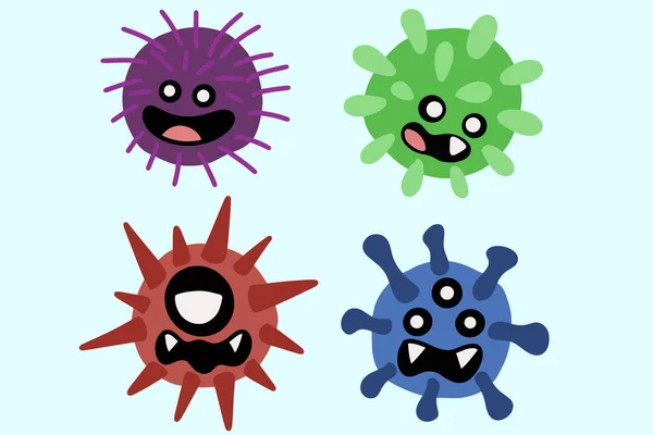 Set Colorful Bacteria Virus Germs Make Sick Cartoon Illustration — Stock Vector