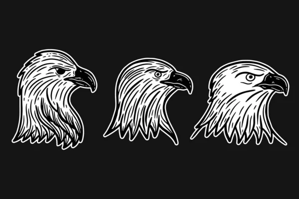 Set Eagle Bird Animal Wings Flying Hand Drawn Tattoo Shirt — Vector de stock