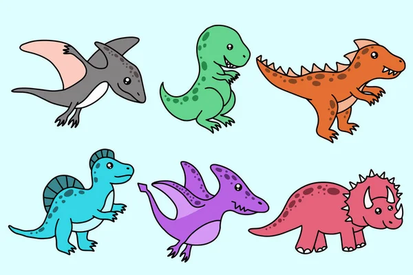 Set Kolekce Roztomilý Dinosauři Fossil Kreslený Kreslený Postava Ručně Kreslené — Stockový vektor