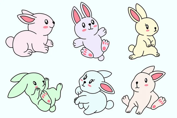 Collection Cute Rabbit Bunny Little Kids Baby Animal Cartoon Clipart — 스톡 벡터